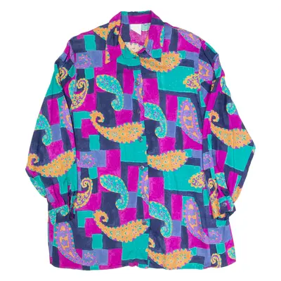 Womens Printed Blouse Purple Long Sleeve Paisley XL