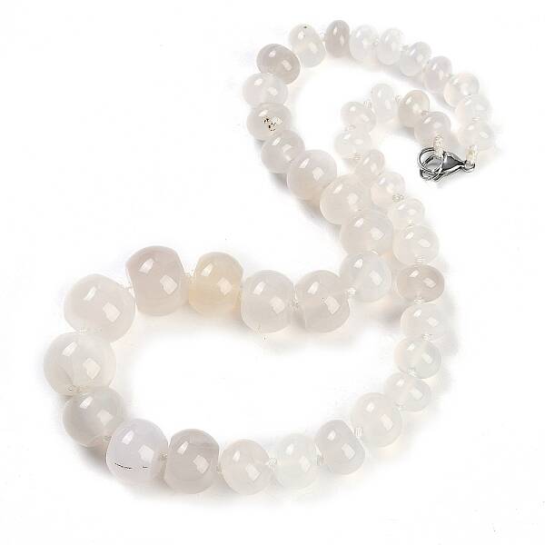 Natural White Agate Rondelle Graduated Beaded Necklaces for Women Men