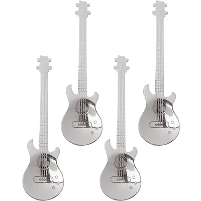 4pcs/set Guitar Shaped Coffee Spoon, Creative Tea Spoon, Durable Dessert Spoon for Home Kitchen Dining Room Gifts