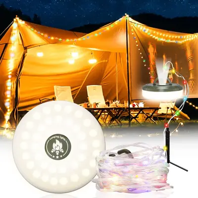 2 in 1 Rechargeable Camping String Light, Outdoor String Light with 8 Lighting Modes, Portable Outdoor String Lights for Outd...