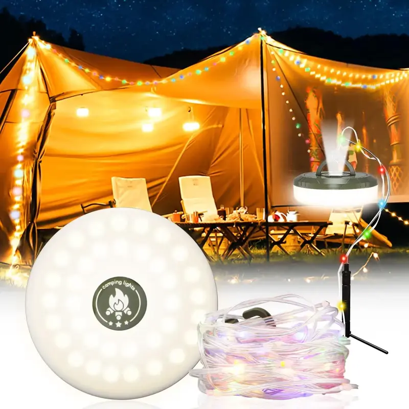 2 in 1 Rechargeable Camping String Light, Outdoor String Light with 8 Lighting Modes, Portable Outdoor String Lights for Outd...