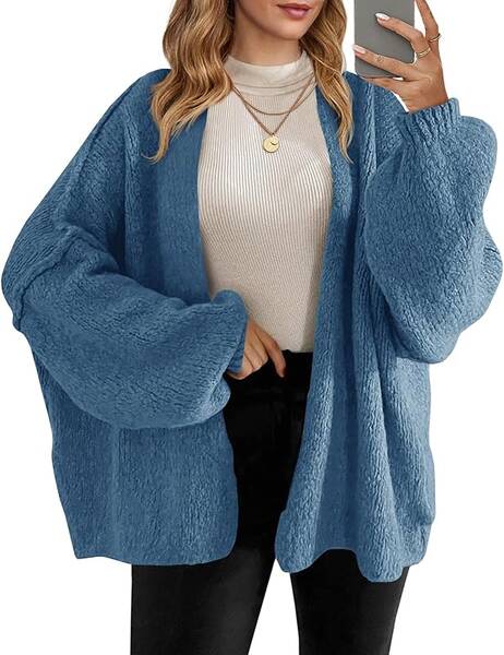 Womens Oversized Cardigan Sweaters Open Front Chunky Knit Casual Long Lantern Sleeve Fall Sweater Coats