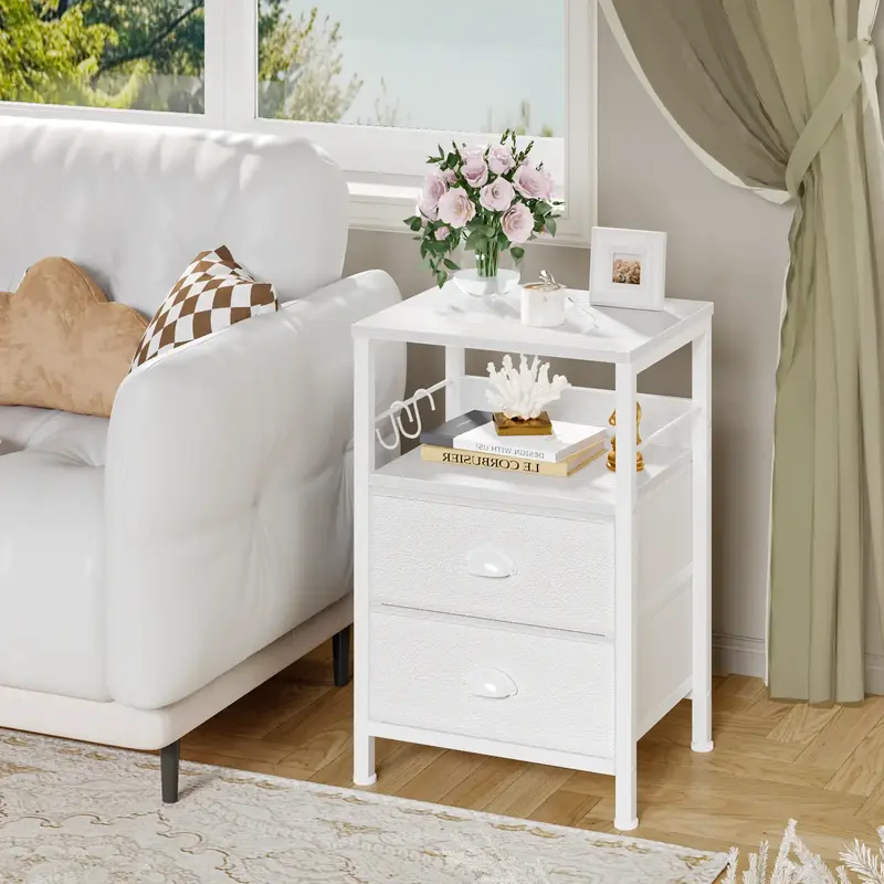 【Black Friday】Furologee Small Nightstand with 2 Fabric Drawers, Space-Saving End Table Beside Table with 2-Tier Shelf, 22...