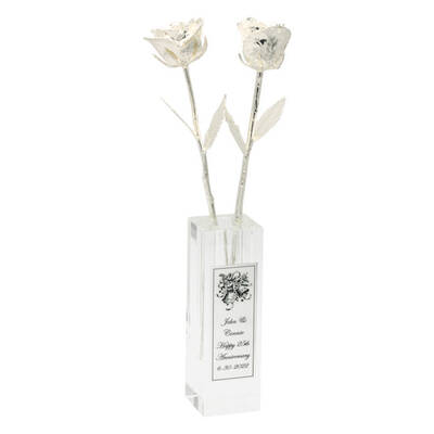 2 14 25th Anniversary Silver Roses in Personalized Vase