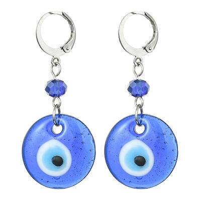 Evil Eye Glass Leverback Earrings