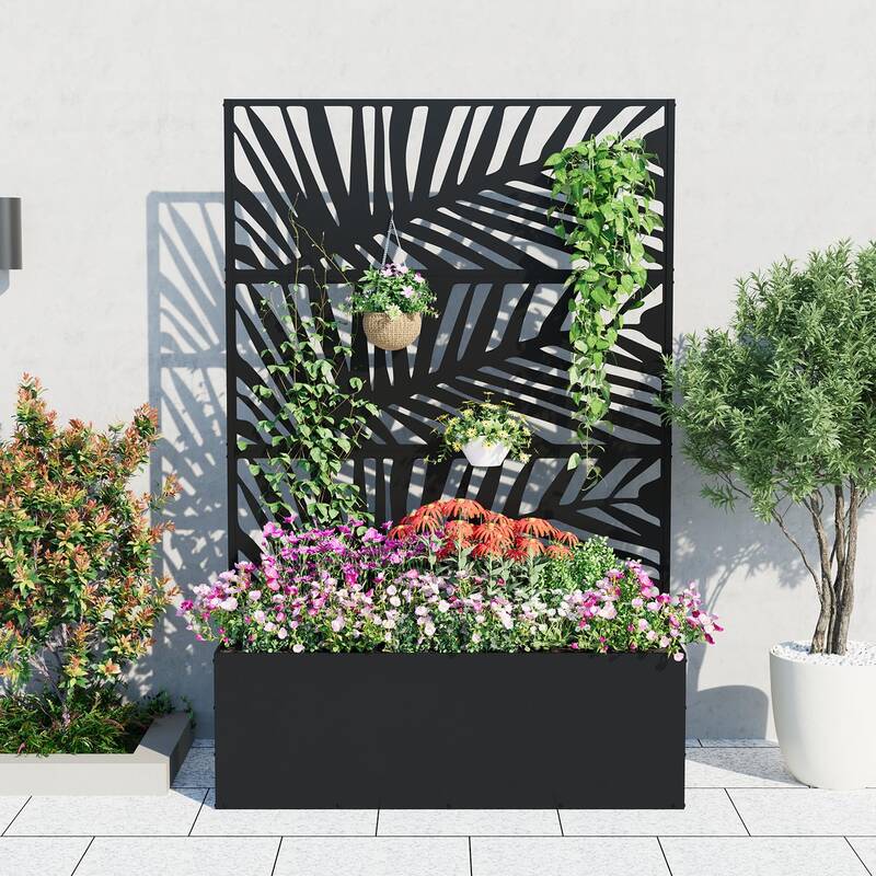 Garvee Metal Planter Box with Trellis, 71x47x16 Raised Garden Bed for Climbing Plants, Vegetables, Vines, Privacy Planters...