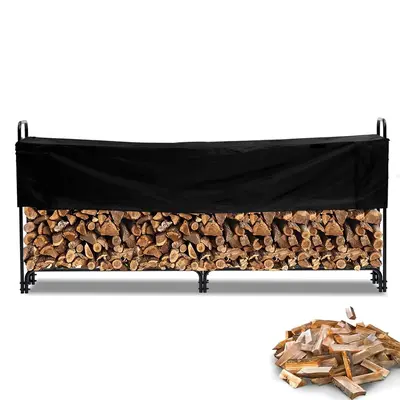 Garvee 8.5FT Outdoor Firewood Rack with Cover, 1/2 Cord of Firewood, Heavy Duty Firewood Holder & Waterproof Cover for Firepl...