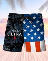Michelob Ultra July 4th Print Men's Drinking Beach Shorts, Summer Hawaiian Shorts For Men Dad Friend, Aloha Party Trendy Gift