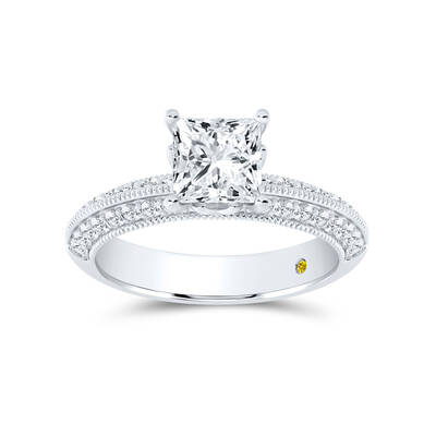 Aether Vintage Inspired Lotus Basket Princess Cut Lab Diamond Engagement Ring | 18K White Gold 2 CT. TW.