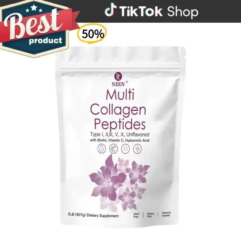 NZEN Multi Collagen Peptides Powder - 1LB/2LB - Hyaluronic Acid, Biotin & Vitamin C - Skin Care Supplement for Healthy Aging,...