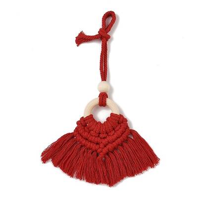 Handmade Macrame Nylon Thread Pendant Decorations with Wood Beads