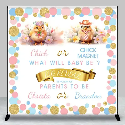 Chicken Blue Pink Gold Dots Custom Baby Shower Backdrop - Aperturee
