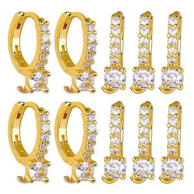 10Pcs Brass Micro Pave Clear Cubic Zirconia Hoop Earring Findings