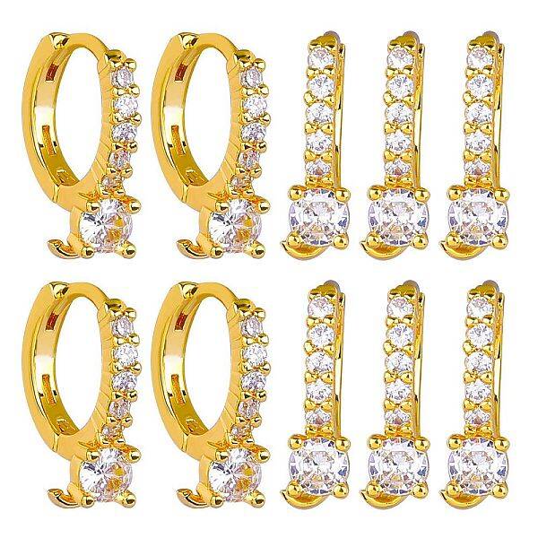 10Pcs Brass Micro Pave Clear Cubic Zirconia Hoop Earring Findings