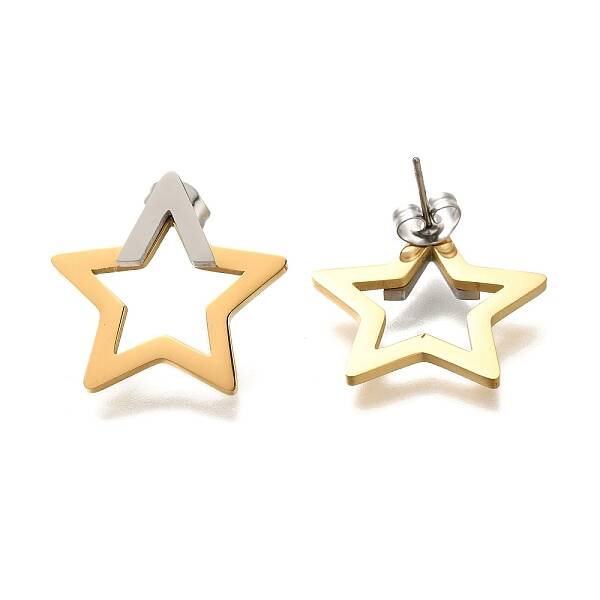 Ion Plating(IP) 304 Stainless Steel Hollow Star Stud Earrings