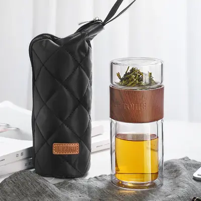 Tea Water Bottle Travel Drinkware Portable | Color: Wood grain
