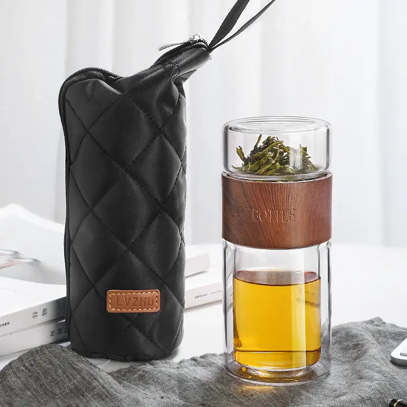 Tea Water Bottle Travel Drinkware Portable | Color: Wood grain