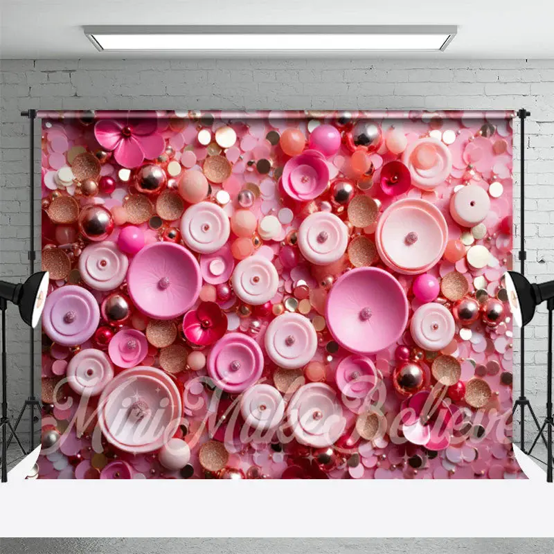 Pink Gold Sequins Shaped Flowers Fine Art Backdrop - Aperturee