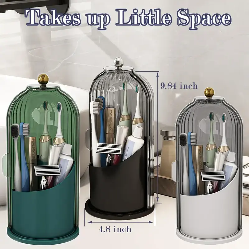 Dustproof Toothbrush Holders with Cover Rotating Electric Toothbrush and Toothpaste Holder Bathroom Vanity Counter top 3 Slot...