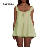 Women's Summer Shorts Outfit Loose Fit Stylish Solid U Neck Long Tank Tops and Low Rise Shorts 2 Pcs Set