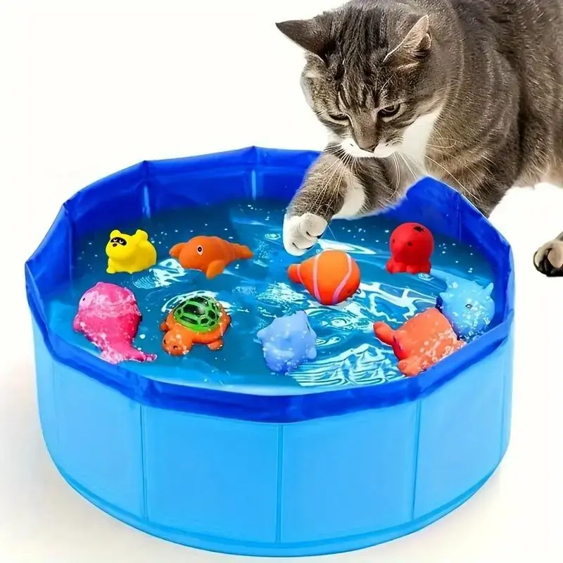 Cat Water Toy, 12pcs/set Floating Fish Design Cat Water Toy, Portable Easy Cleaning Indoor Cat Water Play Mat, Pet Supplies