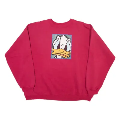 DISNEY Daffy Duck Womens Sweatshirt Pink Crew Neck M