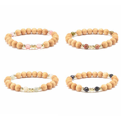 Natural Wood & Gemstone Beaded Stretch Bracelet