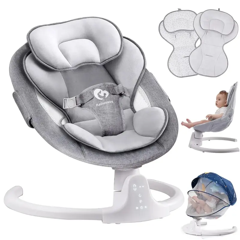 Bluetooth Baby Swing for Infants, Compact & Portable Baby Rocker, 3 Seat Positions, 5 Swing Speed, 10 Lullabies, Remote Contr...