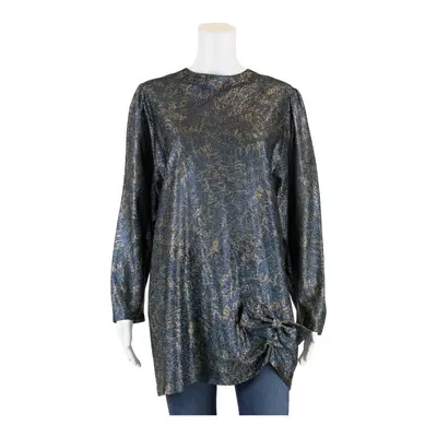 Bow Detail Top Blue Viscose Crazy Pattern Long Sleeve Womens S