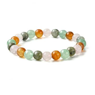 Natural Carnelian & Rose Quartz & Green Aventurine & Labradorite Round Beaded Stretch Bracelets
