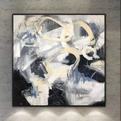 Large Acrylic Black And White Paintings On Canvas Framed Wall Art | DANCE IN THE DARK