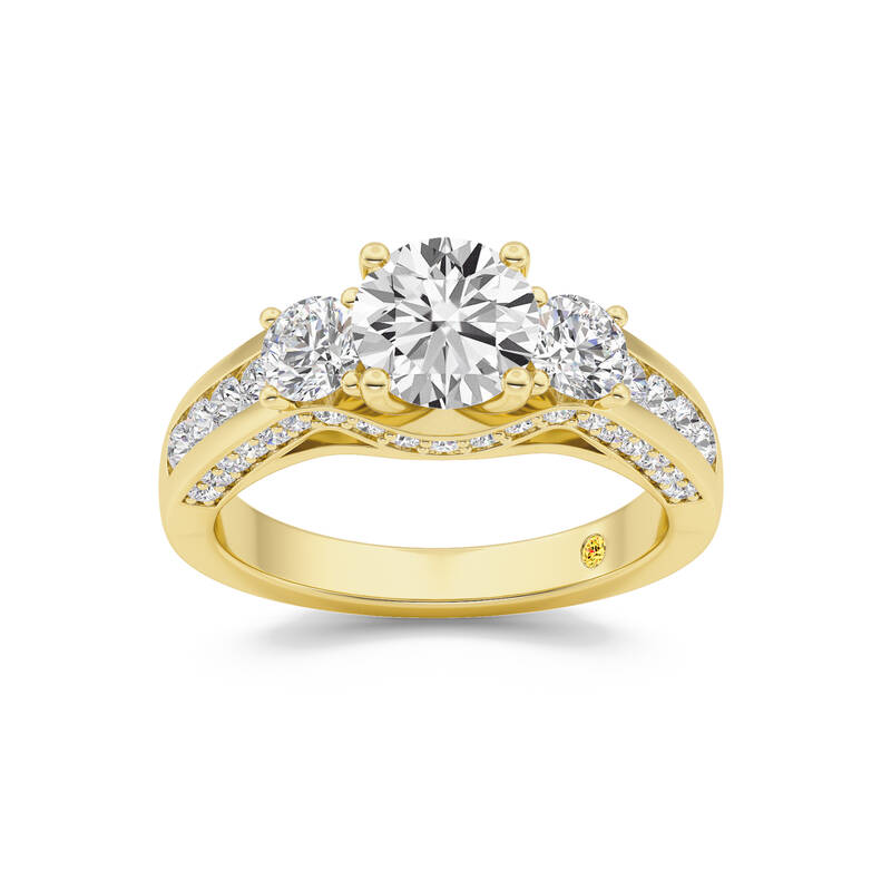 Aarhus Pavé Set Hidden Accent Three Stone Round Lab Grown Cathedral Diamond Engagement Ring | 14K Yellow Gold 3 1/4 CT. TW.