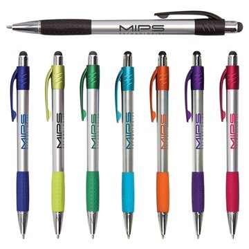 500 Customized Premium Silver Stylus Pen w/ Metallic Accents - ...