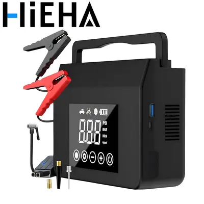 【Hieha】Portable Car Jump Starter with Air Compressor,4000A Car Battery Jump Starter (ALL Gas/7.0L Diesel) with 150PSI Tir...