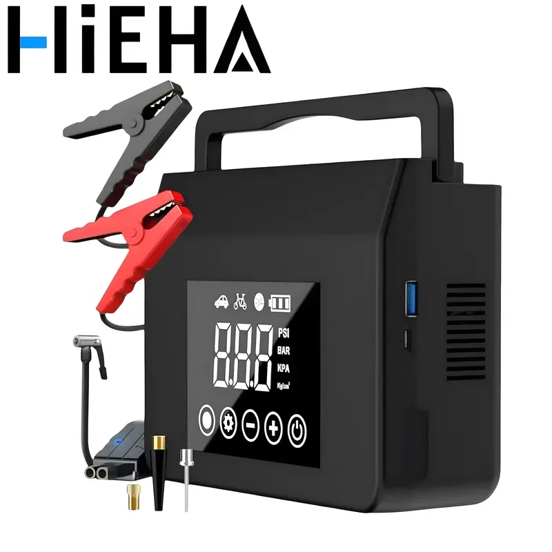 【Hieha】Portable Car Jump Starter with Air Compressor,4000A Car Battery Jump Starter (ALL Gas/7.0L Diesel) with 150PSI Tir...