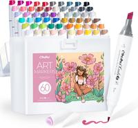 Ohuhu Kaala B Alcohol Markers: Mini Brush & Slim Broad 60 Illustration Colors Dual Tip Brush Tip for Artists Adults Coloring ...