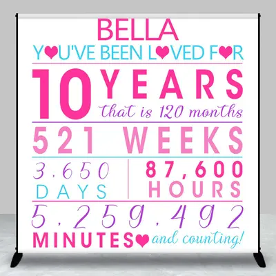 Simple Pink Heart Number Custom Anniversary Backdrop - Aperturee