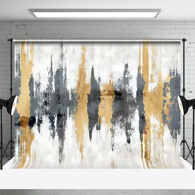 Abstract Grey Gold Art Graffiti Wall Photo Backdrop - Aperturee