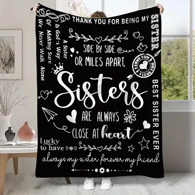 Letter Pattern Flannel Blanket, 1 Count Soft Warm Air-conditioned Room Nap Blanket for Home & Office, Gift for Sister