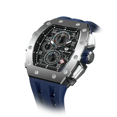 TSAR BOMBA Men's Affordable Luxury Quartz Watch | Silver Blue | Tonneau Case | Seiko Quartz Movement | 5ATM Waterproof Silico...