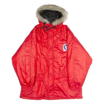 REIMA Mens Puffer Coat Red 90s Hooded L