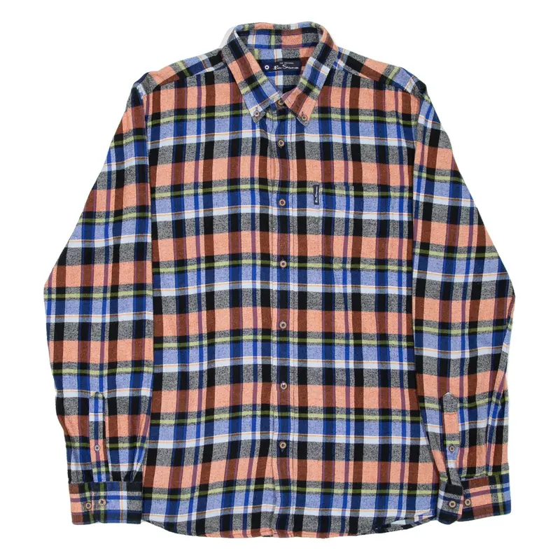 BEN SHERMAN Mens Flannel Shirt Blue Check Long Sleeve M
