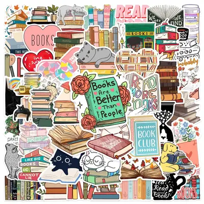 Reading Series Graffiti Sticker, 50pcs/set Waterproof Cartoon Decorative Stickers, Durable Adhesive Stickers, DIY Creative Re...