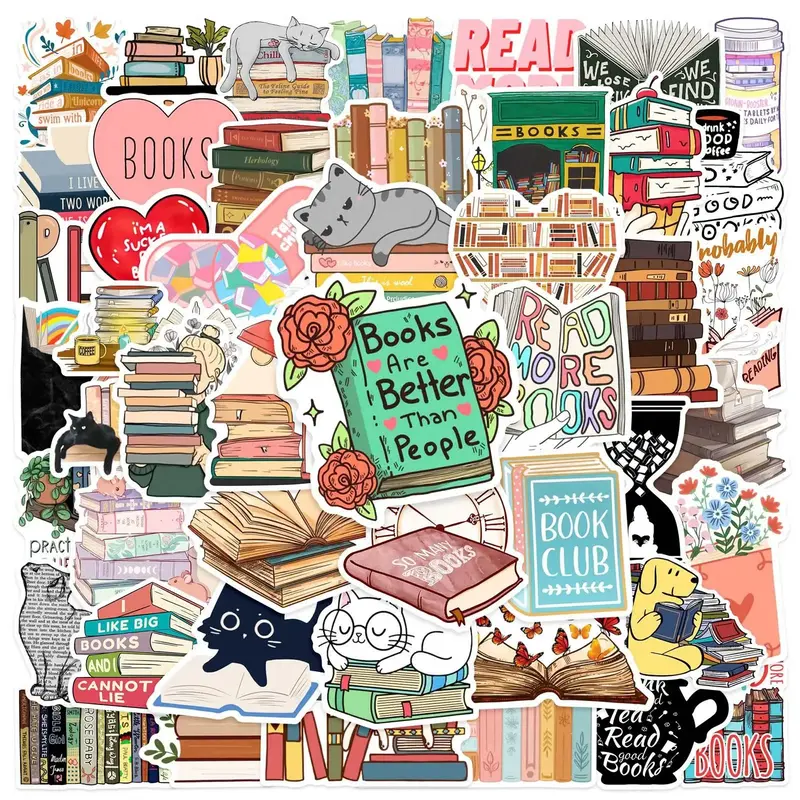 Reading Series Graffiti Sticker, 50pcs/set Waterproof Cartoon Decorative Stickers, Durable Adhesive Stickers, DIY Creative Re...
