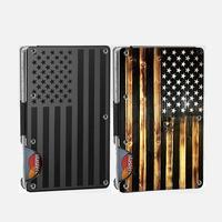 Minimalist RFID Blocking Wood Grain/Black American Flag Artcraft Slim Card Holder with Money Clip, Gift for Boyfriend, Father...