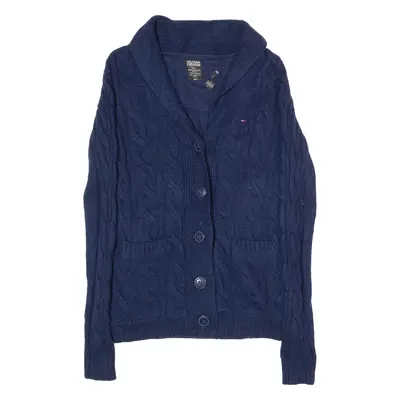 TOMMY HILFIGER Womens Cardigan Blue Cable Knit Wool S