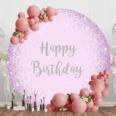 Purple Glitter Sparkle Round Happy Birthday Backdrop