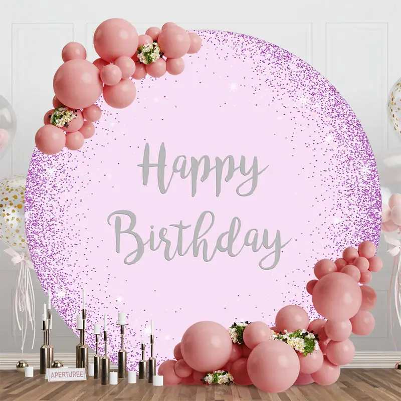 Purple Glitter Sparkle Round Happy Birthday Backdrop
