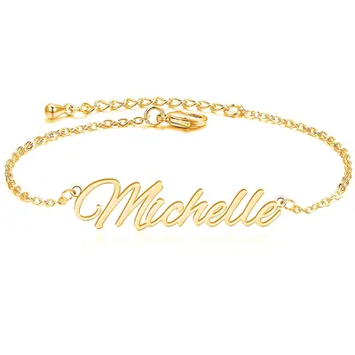 Sterling Silver with Yellow Gold Plated Personalized Classic Name Single Layer Anklet