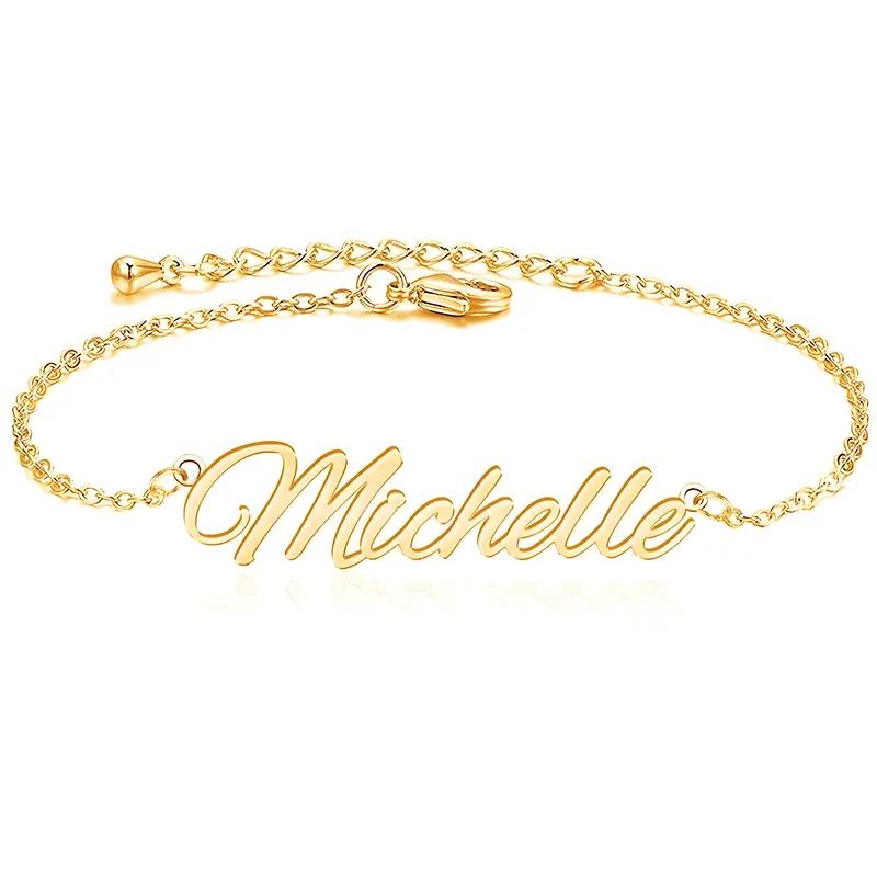 Sterling Silver with Yellow Gold Plated Personalized Classic Name Single Layer Anklet